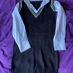 Madison Black V-Neck Sleeveless Sweater Vest with White Stripe Trim